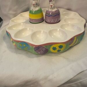 Florida Marketplace Easter Egg Platter with Bunny Salt & Pepper Shakers